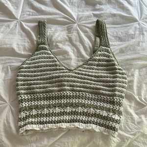 Cute green and white striped crotchet top with adjustable straps!!
